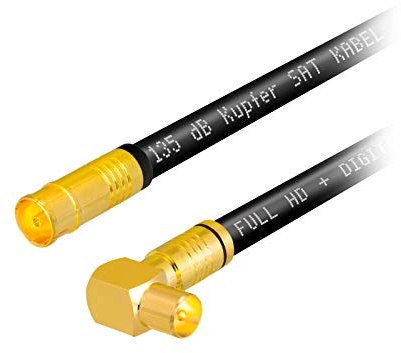20m HB-DIGITAL HDTV Kupfer Antennenkabel für DVB-C Kabelreceiver IEC Antennenanschluss VERGOLDET 5X geschirmt 135dB Buchse, Stecker um 90° Grad gewinkelt Koaxial Kabel 1080p Full HD UHD Ultra schwarz