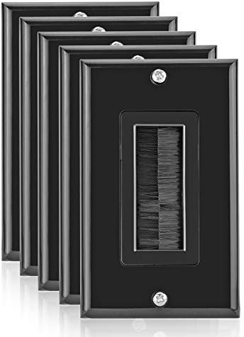 Mxtechnic Lot de 5 plaques murales à brosse [certifié UL], style Decora, passe-câble pour fils, sangle d'accès pour câble simple, prise murale pour HDTV, HDMI, câbles muraux à travers le mur Hdmi (lot