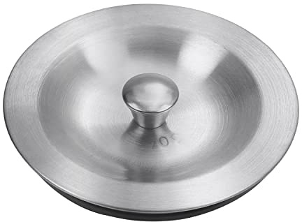 MroMax 1 tapón de drenaje para fregadero de cocina, junta de goma de 90 mm, tapa de sellado de acero inoxidable para fregadero de cocina, tono plateado