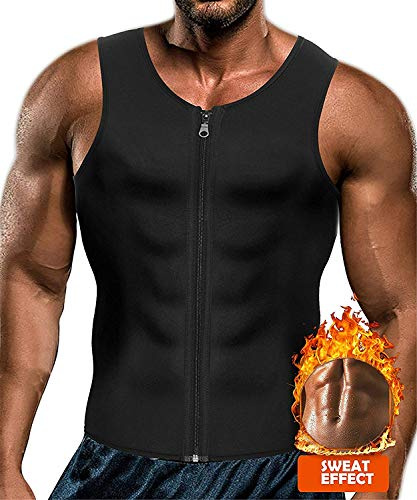 Yokald Herren Sauna Schweiß Weste Zipper Anzug Neopren Korsett Fitness Shapewear Kompression Taille Trainer Top Körperformer für Workout (Schwarz,M)