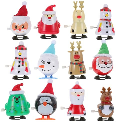 Tomaibaby 12Pcs Wind Up Toys Snowman Reindeer Christmas Tree Santa Claus Penguin Clockwork Toys Figure Xmas Holiday Party Supplies Favors Goodie Bag Fillers