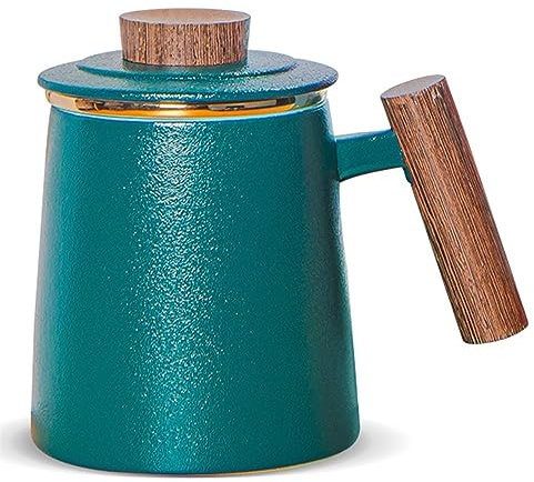 DISDADA Teetasse mit Deckel und Sieb, GroßE Keramik Teebecher 500ml, Losen Tee Oder Beutel Teeglas Mit Sieb Henkel, füR liefern Familie Freunde Geschenk (Dark Green)