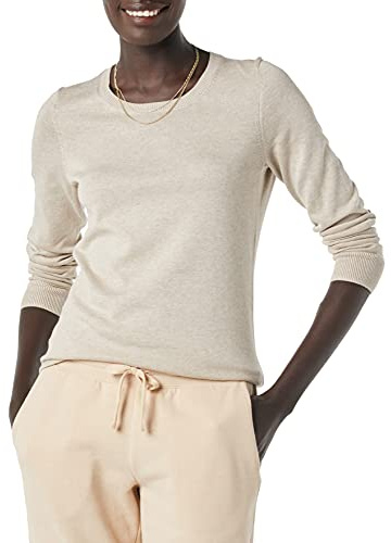 Amazon Essentials Women's Long-Sleeve Lightweight Crewneck Sweater (Available in Plus Size), Oatmeal Heather, Small