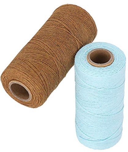 Strickgarn Baumwolle 2x250m Braun Hellblau, 8/4 Kettfaden 1mm für Webrahmen, Reißfester Webstuhl Garn für Teppiche und Decken, Handarbeitsgarn für Webprojekte