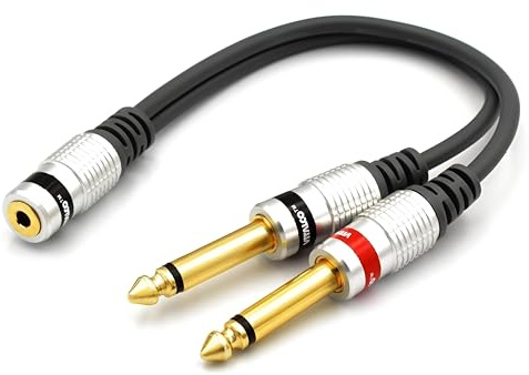 VITALCO Adapter 3.5 auf 2X 6.3 Audio 2X 6.3mm Mono Klinke Stecker Männlich auf 3,5mm Stereo AUX Klinke Buchse Kabel Klinkenstecker Kupplung
