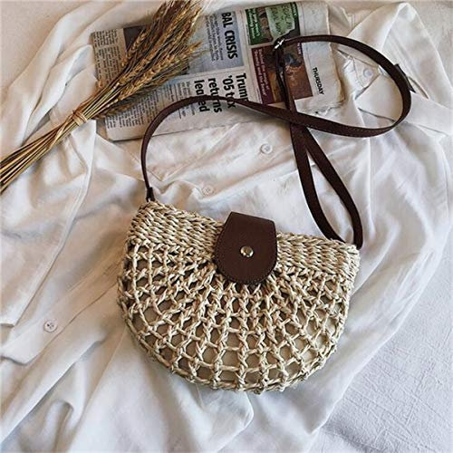DINGM Sacs en rotin d'été Femmes Sac à bandoulière en Paille de Selle à la Main Sac à bandoulière Dame Sacs à Main tissé bohême Pochette Fille Sac