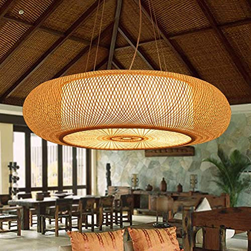 Retro E27 Pendellampe Hängeleuchten Natürlichen Bambus Pendelleuchte Vintage Gewebte Lampenschirm Kronleuchter Höhe Verstellbare Hängelampe Beleuchtung Restaurant Teestube Café Deckenleuchte,60cm …