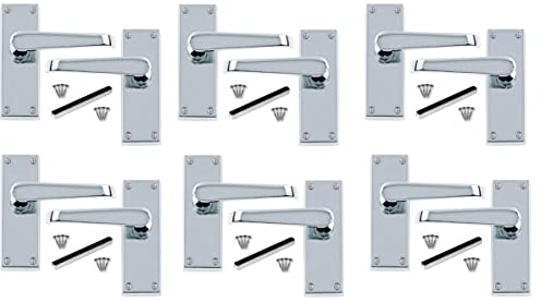 Golden Grace Victorian Straight Lever Latch Door Handles, Chrome 6 Pairs | Includes screws and fixings for easy installation, updating interior doors with a durable polished metal finish.