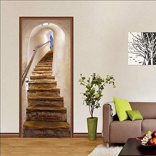 3D Türaufkleber 77x200cm Treppe Türtapete Wandbild Selbstklebend PVC Wasserdicht Abnehmbar Türfolie TürPoster Fototapete Wohnzimmer Schlafzimmer küche bad büro Dekoration