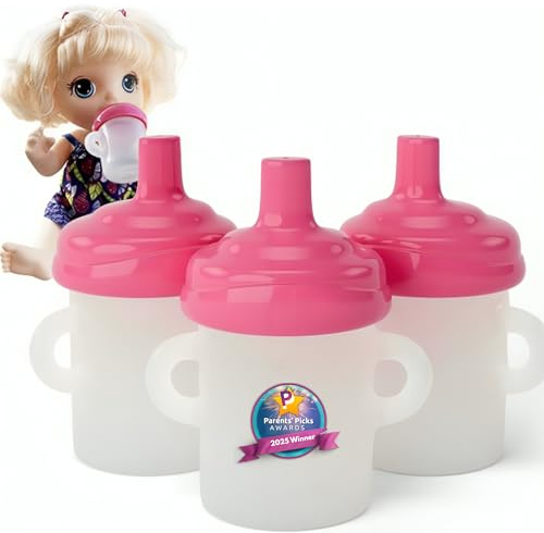 Doll Buddies Sippy Cup for Baby Alive Dolls | Sippy Dolls Accessories Compatible with Baby Alive Dolls that Drink and Wet | Doll Sippy Cup can be Filled with Water | 3 Pack