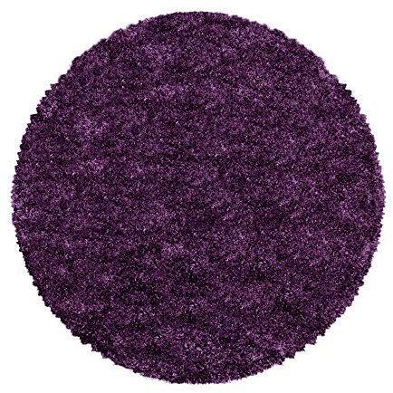 HomebyHome Shaggy Teppich Wohnzimmer 120 cm Rund - 50 mm Florhöhe Hochflor Wohnzimmerteppich Lila Extra Weich und Flauschig - Langflor Teppiche für Schlafzimmer, Küche, Flur - Carpet, Halı, Kilim