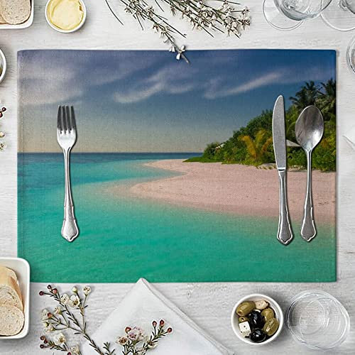 Gualiy Tovagliette Americana 6 Pezzi Rettangolare, Tovagliette Sottopiatti Lavabili 42x32cm Bellissimo Spiaggia Tovagliette per Colazione