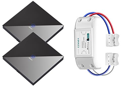 KTNNKG Interrupteur à Distance Pour Lumières, Interrupteur Électrique Sans Fil, 1 Récepteur Et 2 Télécommandes En Verre Tactile Avec Distance De Fonctionnement De 30 m, Bien Jumelé (Noir)