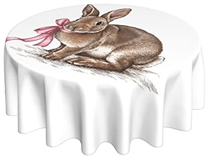 Osterhase Hase runde Tischdecke | 60 Zoll Durchmesser | Runde Tischabdeckung | Tischdeko | Staubdicht Falten | Buffettisch, Partys, Feiertagsessen