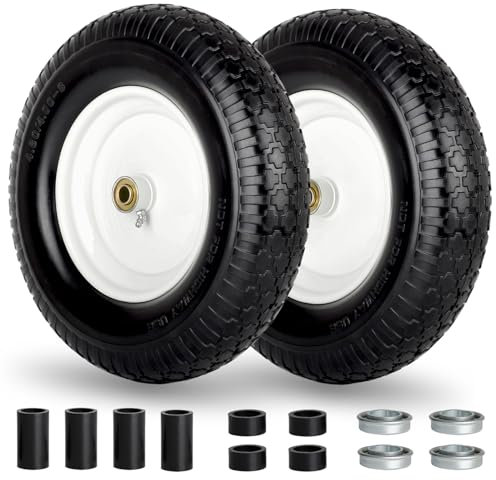 GICOOL Schubkarrenreifen, 12,9 cm / 4,8 cm / 4 - 8 Zoll, flachfreier Vollreifen und Rad, 7,6 cm zentrierte Nabe, 1,6 cm Achsbohrung, für Gartenwagen, Wagen, Trolley, Rasenmäher, Go-Kart-Ersatz (2