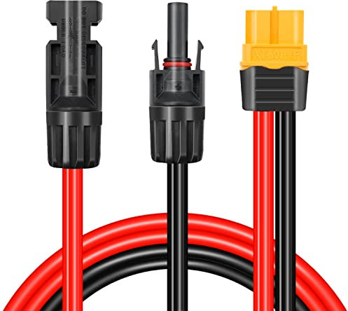 Solarladekabel Solarstecker auf XT60 Stecker Solarpanel Adapter Kabel Solarkabel, 12AWG 60CM Solarpanel Kabel Kit, für Tragbares Kraftwerk, Solargenerator