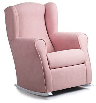 Sillonea - Sillón de Lactancia Roma con Balanceo, para Amamantar o Dar el Pecho - Butaca Ergonómica, Compacta y Antimanchas - Ideal para Habitación del Bebé (Rosa, Madera Lacado Blanco, 96x74x77 cm)
