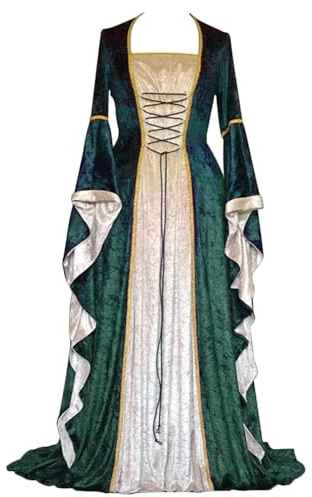 Feynman Vestido medieval para mujer con mangas trompeta, estilo medieval victoriano, vestido largo renacentista, gótico. Para carnaval, Halloween, fiestas de princesas, disfraz, Verde, 2XL