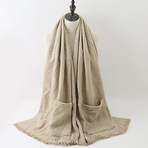 WLLDDDIU Schal,Damen Schottenkaro Schal Cashmere Feel Warm Pashmina Schal Plaid Mit Tasche Twill Creme Wickelschal Winter Decken Schal Trendige Stola Schals Für Damen Mädchen