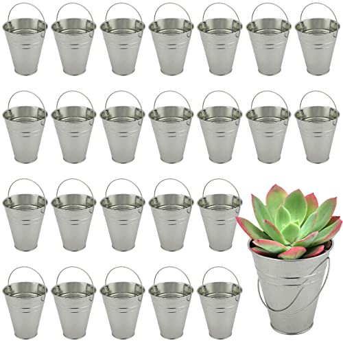 JEUIHAU 25 PCS 5x4.5 inch Galvanized Mini Buckets - Tin Pails for Parties, Ice, Snacks, Craft, Decorations, Garden Planters