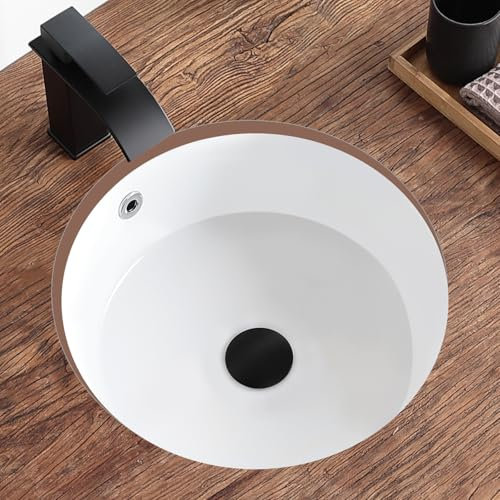 KDKSC 16 pollici Lavabo Sottopiano Lavandini Bagno, Bianco Rotondo Ceramica Porcellana Piccolo Bagno Vanity con Troppopieno