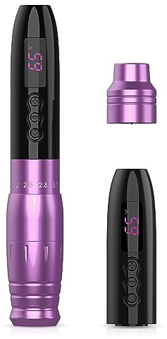 EZ Macchinetta Tatuaggi - 6 Strokes 2.0mm-3.3mm Trucco Permanente Macchina per Tatuaggi con Batteria da 1000mAh SMP Pistola Rotante per Tatuaggi (LOLA AIR PRO Viola)