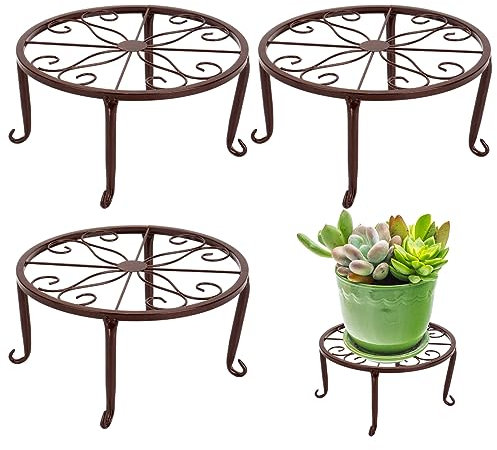 SMELEYOU Pflanzenhocker Blumenhocker Outdoor BlumenstäNder Metall Pflanzenständer 3pcs 24 cm schwer rostbrichtsblüten Pot Ständer Vintage Style Round Pflanzgefäß Stütze Stützregal Bronze