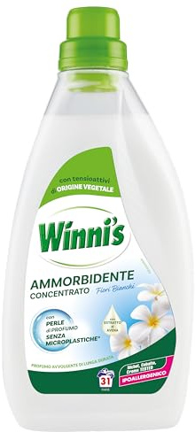 Winni's - Weichspüler, hypoallergen, Konzentrat, Ecoformat, 31 Waschgänge, Duft weiße Blumen, mit biologisch abbaubaren Duftperlen, 775 ml