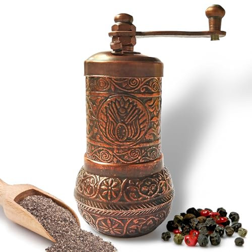 Pepper Grinder - Manual Spice Grinder - Herb Grinder - Pepper Mill - Coffee Bean Grinder (Aged Brown)