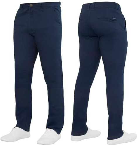 989Zé ENZO Mens Stretch Chino Slim Fit Leg Jeans Trousers Pants by Raw Denim EZ348 Navy 36W / 30L