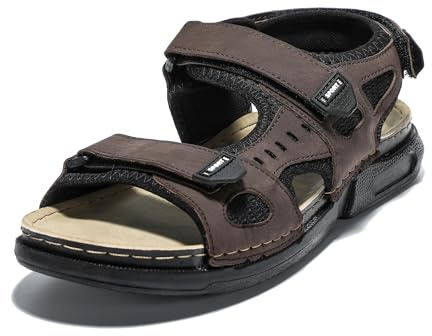 JOMIX Sandali Estive Sportivi Uomo a Strappo con Pelle Sintetica Outdoor Trekking Spiaggia Casa Mare TU2002 Marrone, 42