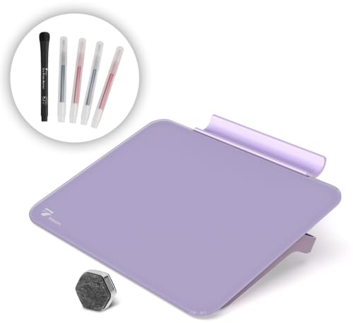 TOWON Kleines Glas trocken abwischbare Tafel, Schreibtisch Whiteboard mit Stehen, Mini Whiteboard Staffelei Pad Set, Stenographie Artefakt für Büro, Zuhause und Schulbedarf, 20 x 15 cm, Lila