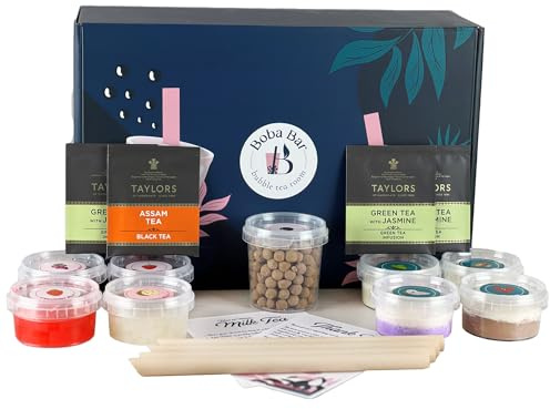 BOBA BAR Burst of Flavours Milk Bubble Tea Kit (Serves 4x 500 Ml Drinks) - Includes a Variety of Milk Tea Flavors, Popping Boba, and Jelly Toppings | Gluten-Free | Contains Tapioca Pearls and Tea Bag