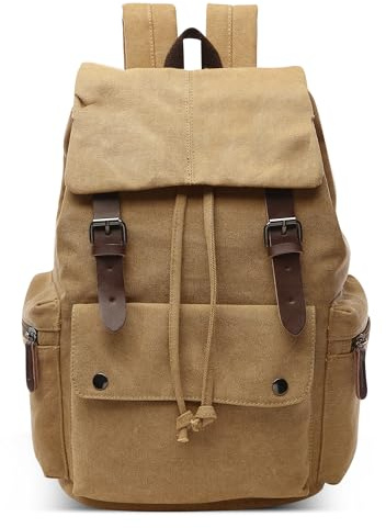 DEEVORCA Herren Mode Rucksack Große Kapazität Retro Schulrucksack 15.6 Zoll Laptoptasche Tagesrucksack für Reisen Lässig Arbeit Schule Camping Täglich Wandern Leinwand Herren Backpack Khaki