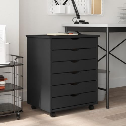 Tidyard Rollschrank mit Schubladen Rollcontainer Büroschrank Aktenschrank Bürocontainer Schrank Büro Moss Grau Massivholz Kiefer