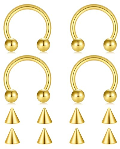 FECTAS Anneaux en Fer à Cheval en Acier Chirurgical Boucles d'oreilles Nez, Septum, Fer à Cheval, Sourcils, Tragus, lèvres, Daith Helix Bijoux de Piercing pour Femmes Hommes 14g 12mm Or