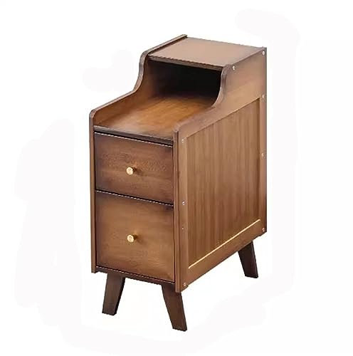 Schubladenkommode, Ganzholz-Nachttisch, zwei Schubladen, originale Holzfarbe/Dunkelbraun, Nachttisch, schmaler Seitenschrank, Nachttischmöbel für kleinen Raum, Aufbewahrungs-Nachttisch (Farbe: Br