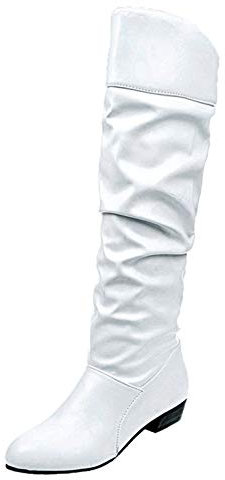 Color Toe Damen-Stiefel, kniehoch, einfarbig, runde Stiefel, Schlupfschuhe, hoher Absatz, transparente High Heels, Stiefel für Damen, weiß, 39.5 EU