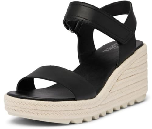 Sorel Women's Cameron Wedge Sandal, Black/Chalk, 8.5