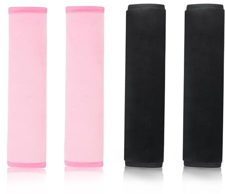 Gurtpolster Auto Kinder, 4 Stück Auto Sicherheitsgurt Schulterpolster Gürtelkissen Schutzkissen und Samtbeutel Groß für mehr Komfort auf der Reise(Schwarz und Pink)