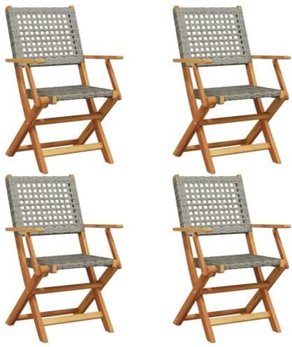 vidaXL Gartenstühle 4 STK., Gartenstuhl mit Armlehnen, Klappstuhl für Garten Balkon Terrasse, Stuhlset Gartenmöbel, Grau Poly Rattan Massivholz Akazie