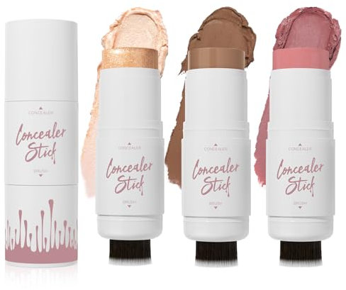 Lot de 3 crayons contour crème surligneur blush stick, double tête anti-cernes avec pinceau, maquillage longue durée et imperméable