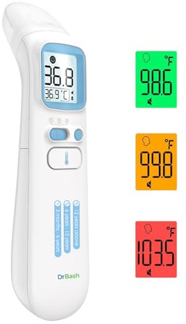 DrBash 3-in-1 Baby Thermometer for Ear, Forehead & Touchless, Infrared Thermometer for Adults and Kids, Fever Digital Thermometer with Fever Alert and Memory Recall