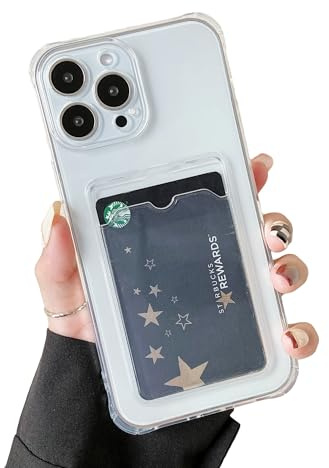 DEFBSC Hülle für iPhone 16 Pro Max Transparente met Kartenhalter,Weiß | Handyhülle mit Kartenfach,Ultra Dünn Weiche TPU Stoßfeste Durchsichtige Schutzhülle