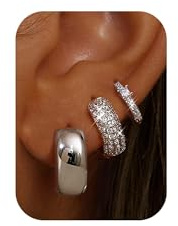 Chriscoco 3 par örhängen dam guldörhängen silver örhängen dam allergivänliga creole guldpläterade 14K örhängen örhängen, 7 mm / 10 mm / 12 mm, Koppar, Ingen pärla