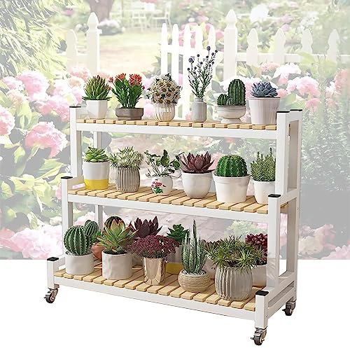 AKNGFO Pflanzen-Präsentationsregal, Pflanzen-Präsentationsregal, 2-stufiges 3-stufiges Leiterregal, Blumenständer auf Rollen mit Bremse, Indoor-Outdoor-Gartentopf-Präsentationsregal,