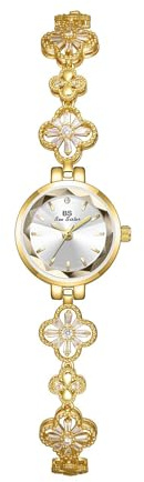 Gosasa Vintage Gold Watch for Women Hollow Four Leaf Chain Bracelet Dainty Small Ladies Dress Quartz Watch Waterproof Luxury Gift (Gold)