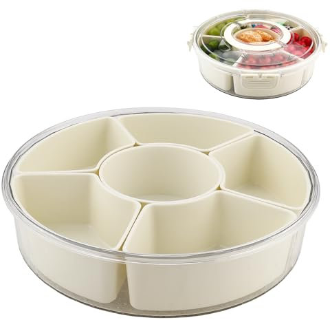 Zosenyer Snack Spinner, Plateau de Service Divisé avec Couvercle, Avec 6 Compartiments Plateau à Collation Avec Couvercle et Poignée le Stockage des Noix Fruits de Bonbons