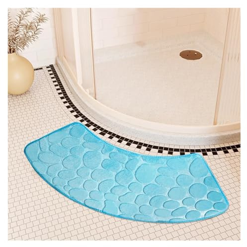 Alfombra de baño curvada con relieve de guijarros en relieve, alfombra de ducha curvada, alfombra absorbente para el suelo, alfombrilla curvada para inodoro (azul cielo, 37 x 100 cm)