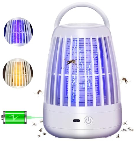 Lámpara eléctrica para matar mosquitos, trampa recargable para matar moscas, matamoscas UV de 360°, atrapasueños portátil para interiores, exteriores, oficina, camping (blanco)
